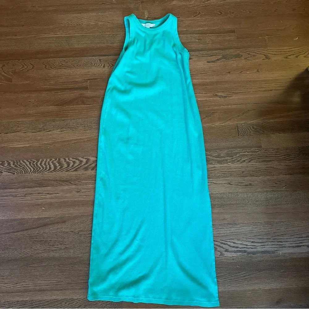 LOFT Green Ribbed Tank Midi Dress - Picture 2 of 3